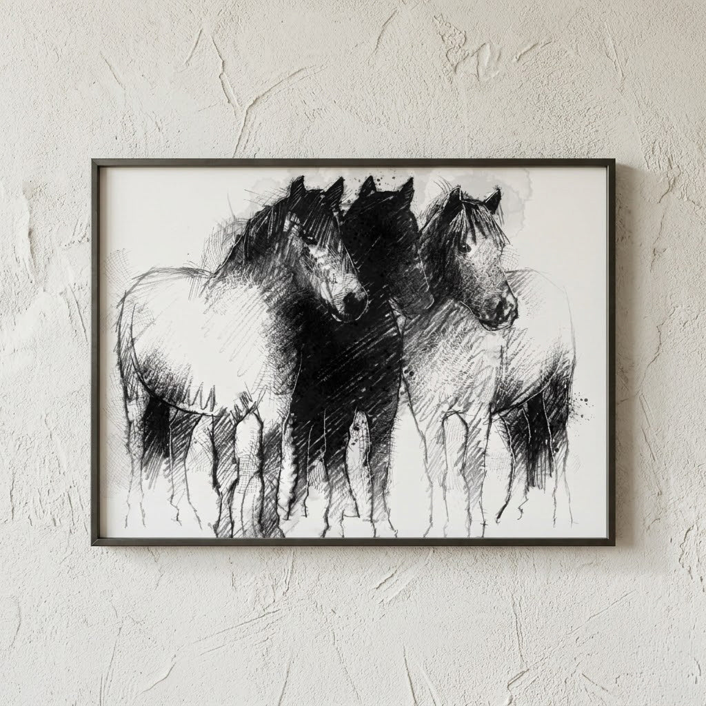 Dartmoor ponies - BW Sketch