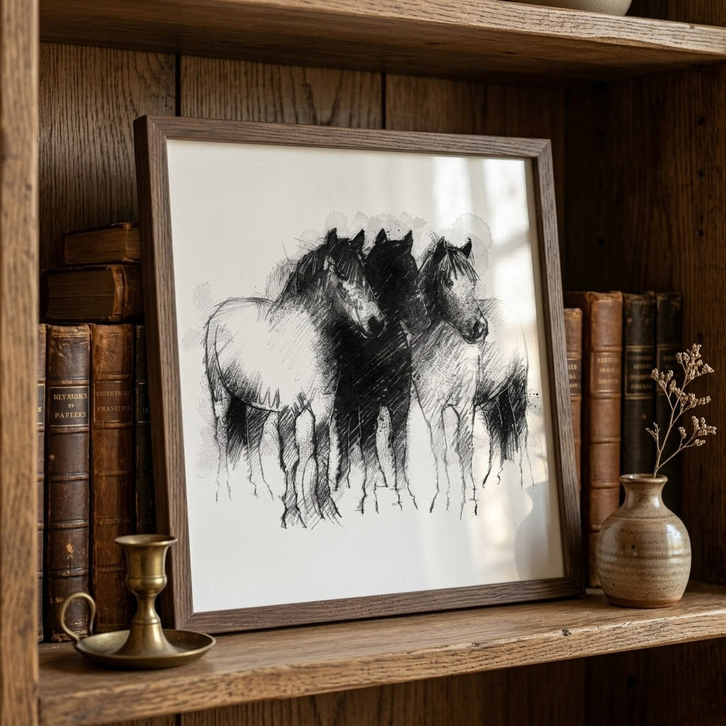 Dartmoor ponies - BW Sketch