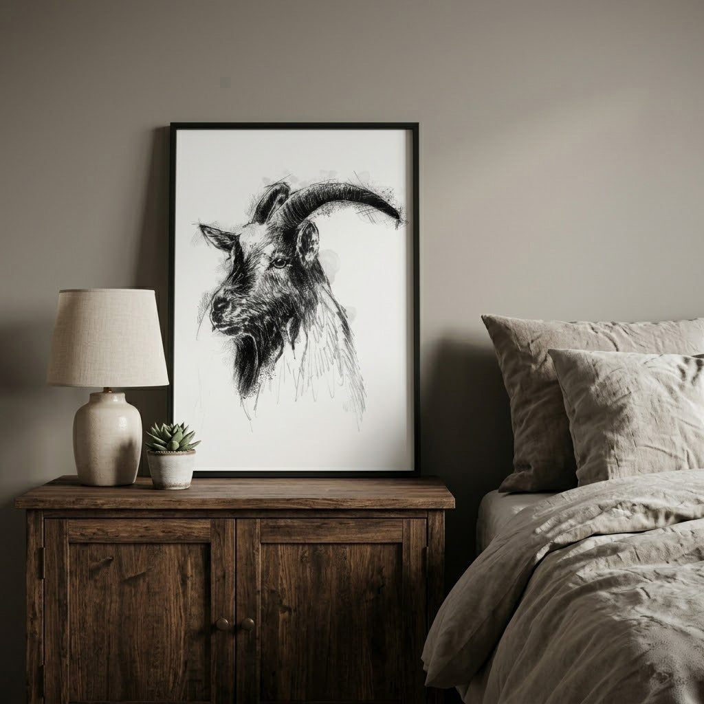 Old English goat - BW Sketch