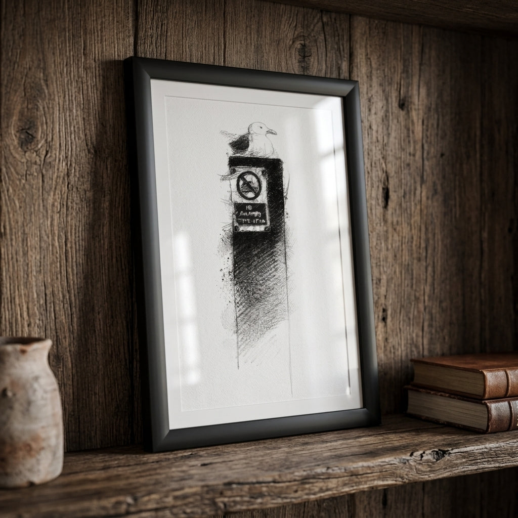 Southwold seagull - BW Sketch