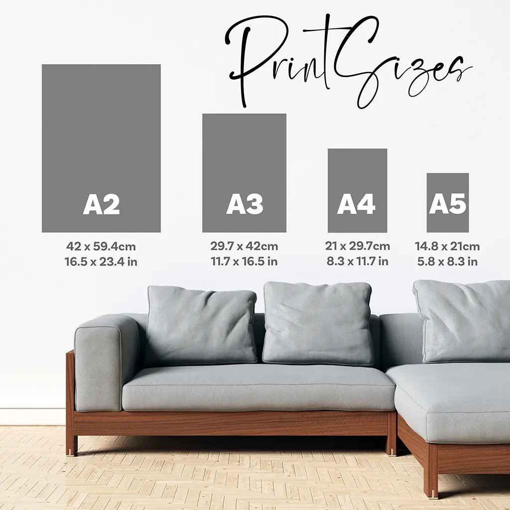 Print size chart from artist Sean Briggs | Depicting sizes A5, A4, A3, A2