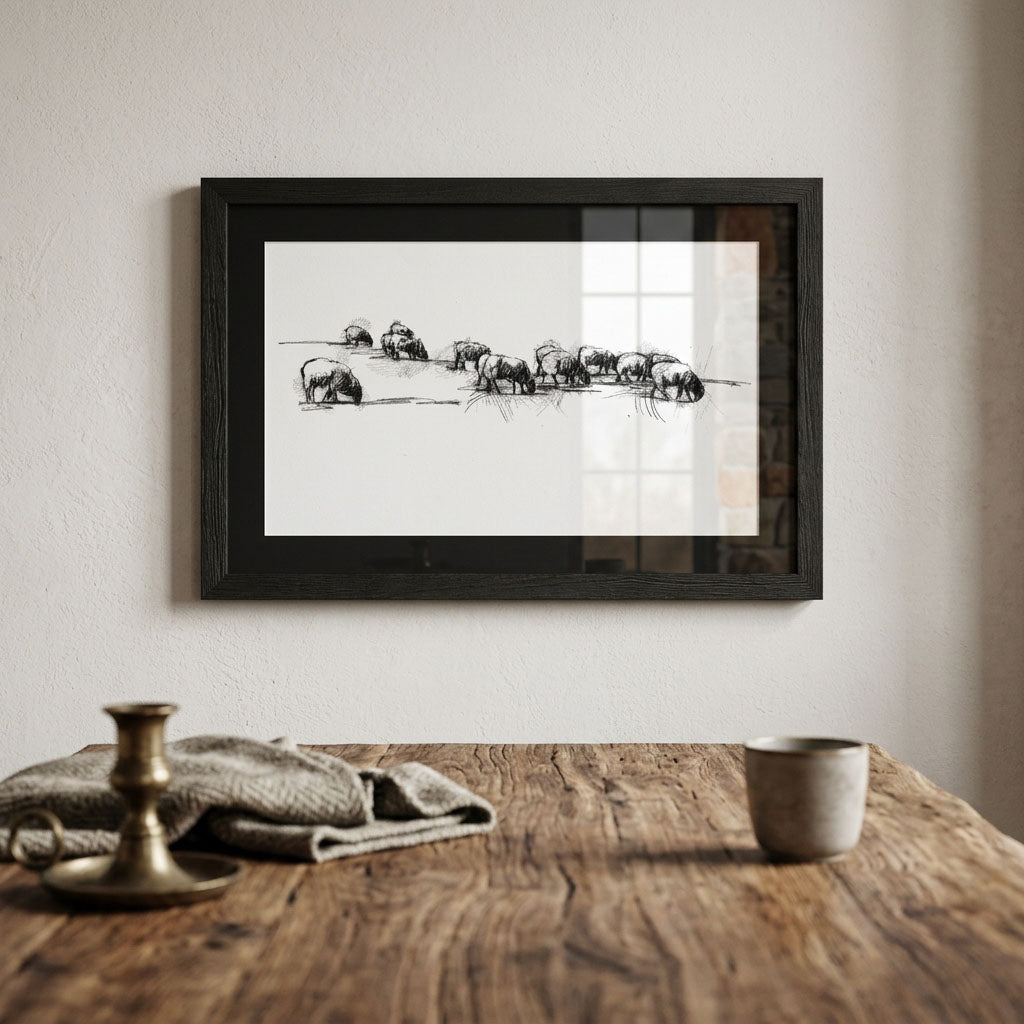 Sheep flock - BW Sketch