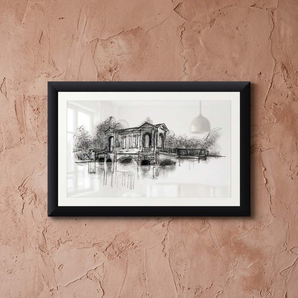 Palladian Bridge at Stowe - BW Sketch