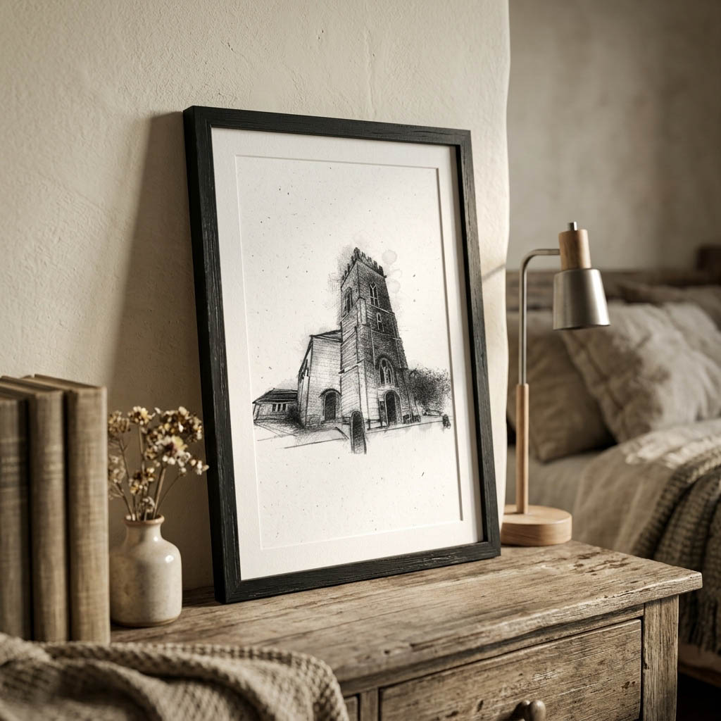 Stoney Stratford Church - BW Sketch