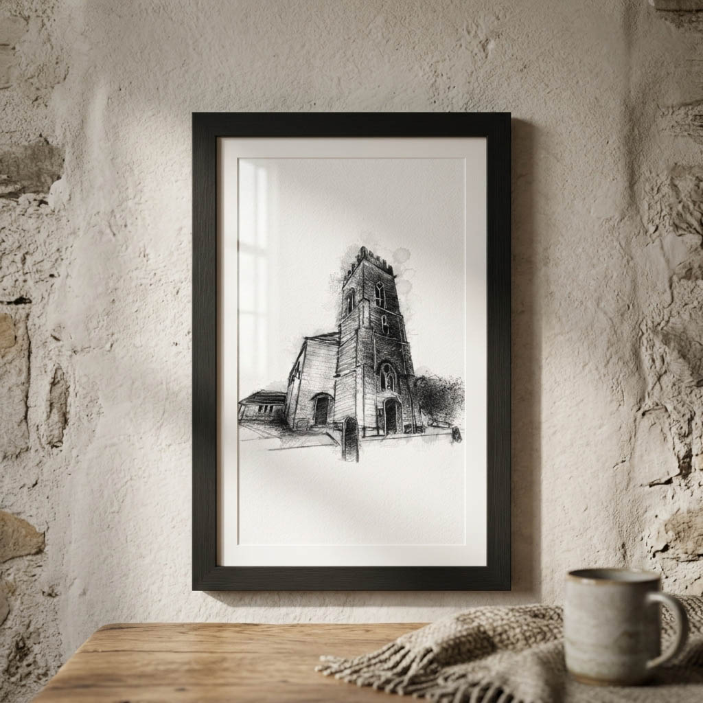 Stoney Stratford Church - BW Sketch