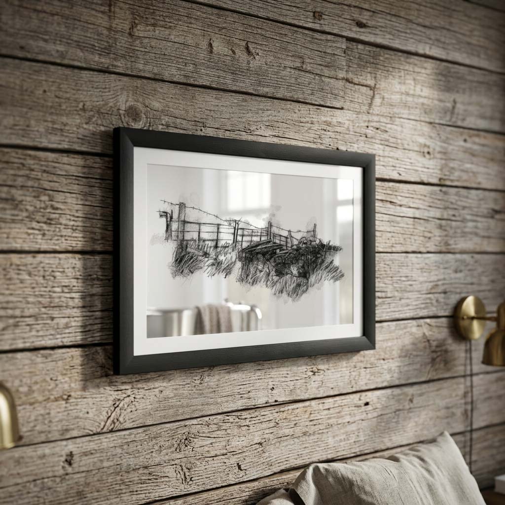 Old wire fence - BW Sketch