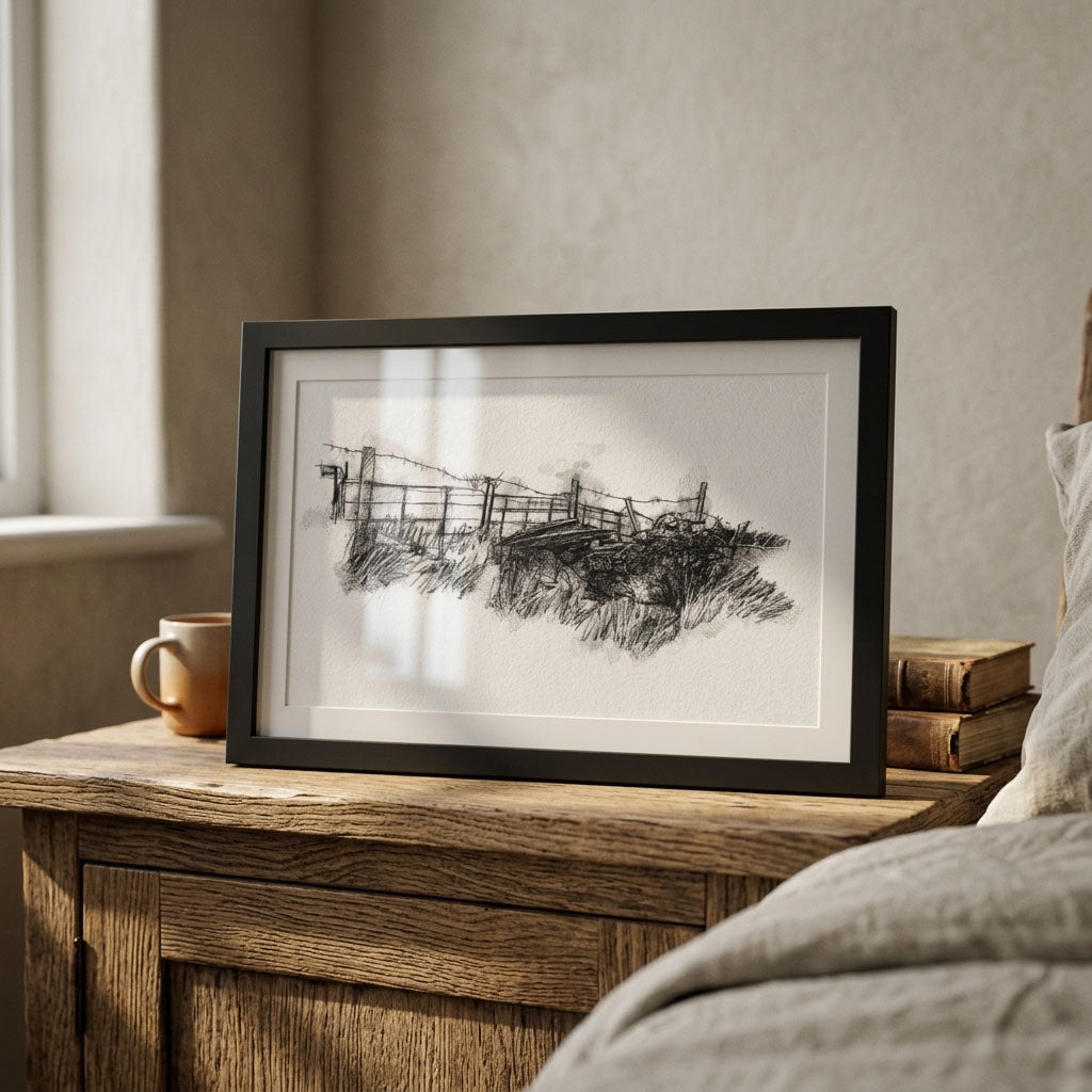 Old wire fence - BW Sketch