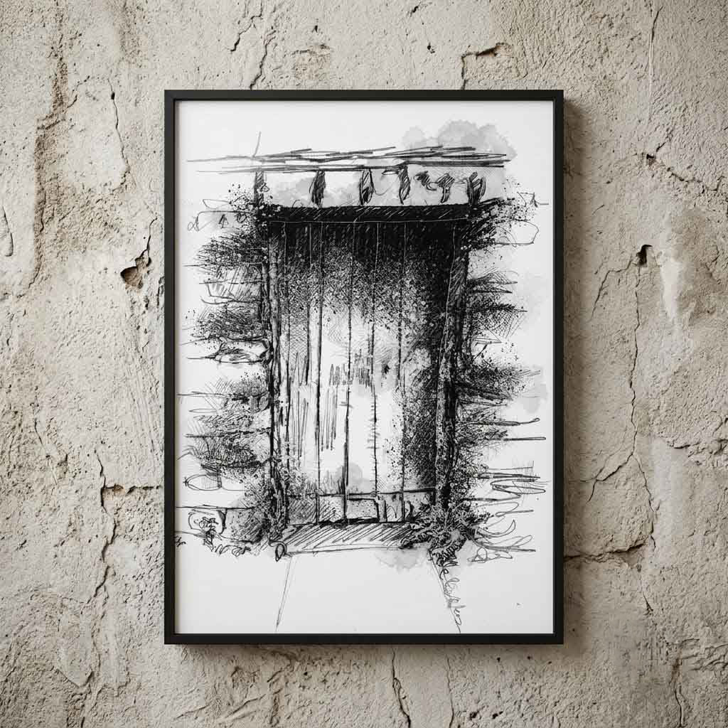 Grasmere old door - BW Sketch