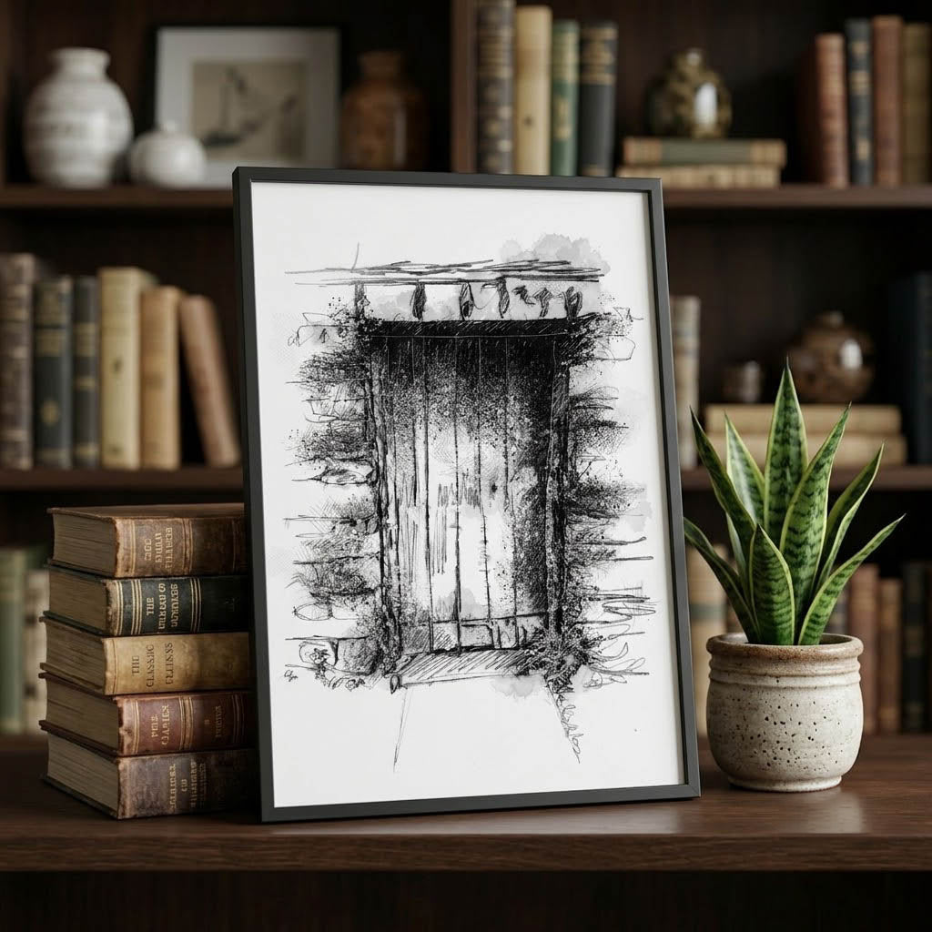 Grasmere old door - BW Sketch