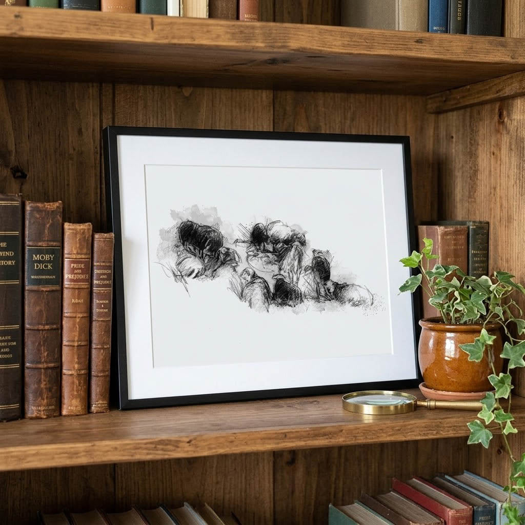 Herdwick sheep resting - BW Sketch