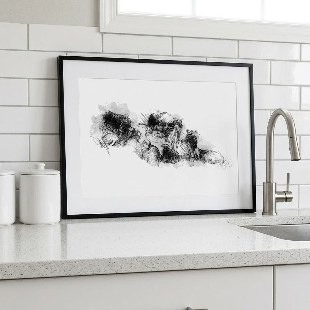 Herdwick sheep resting - BW Sketch