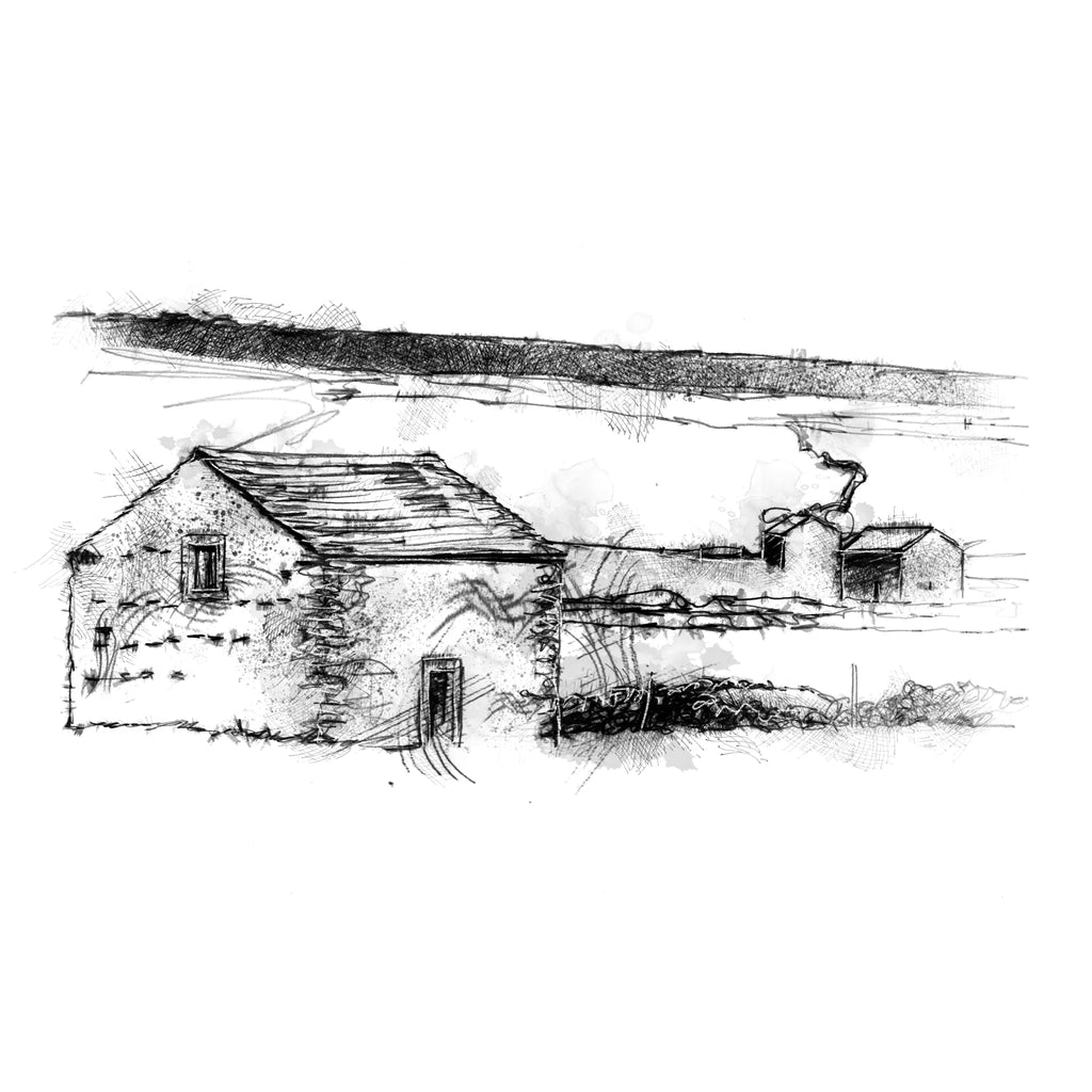 Grasington barns - BW Sketch