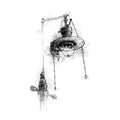 Black and white illustration of a gas light system on a white background