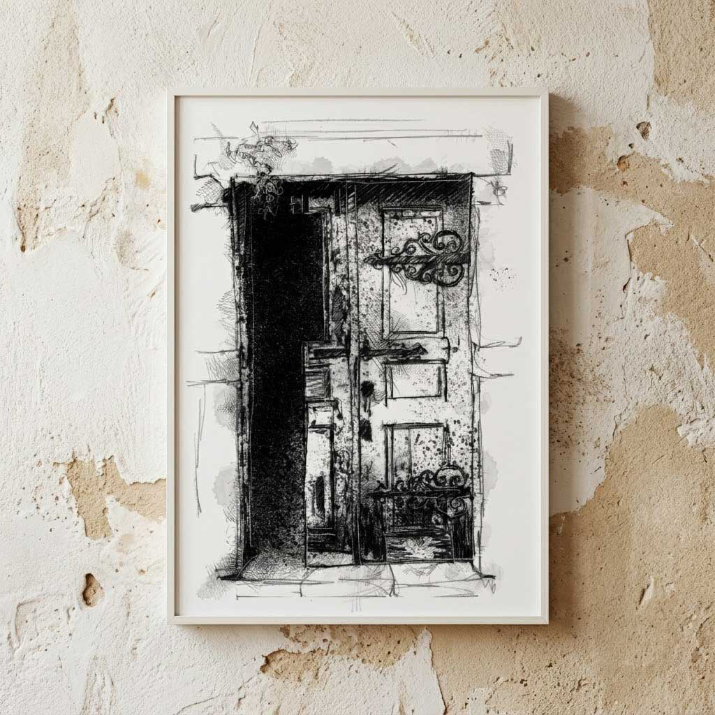 Old weathered door - BW Sketch