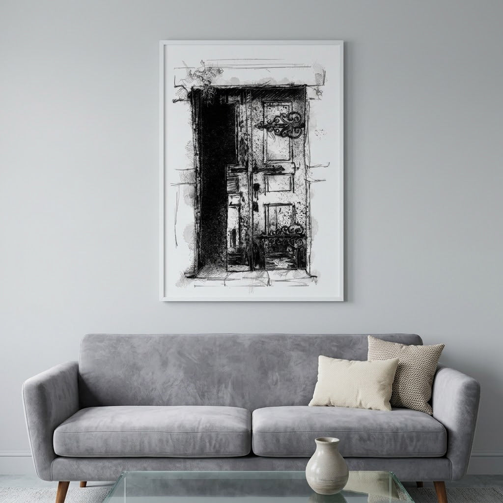Old weathered door - BW Sketch