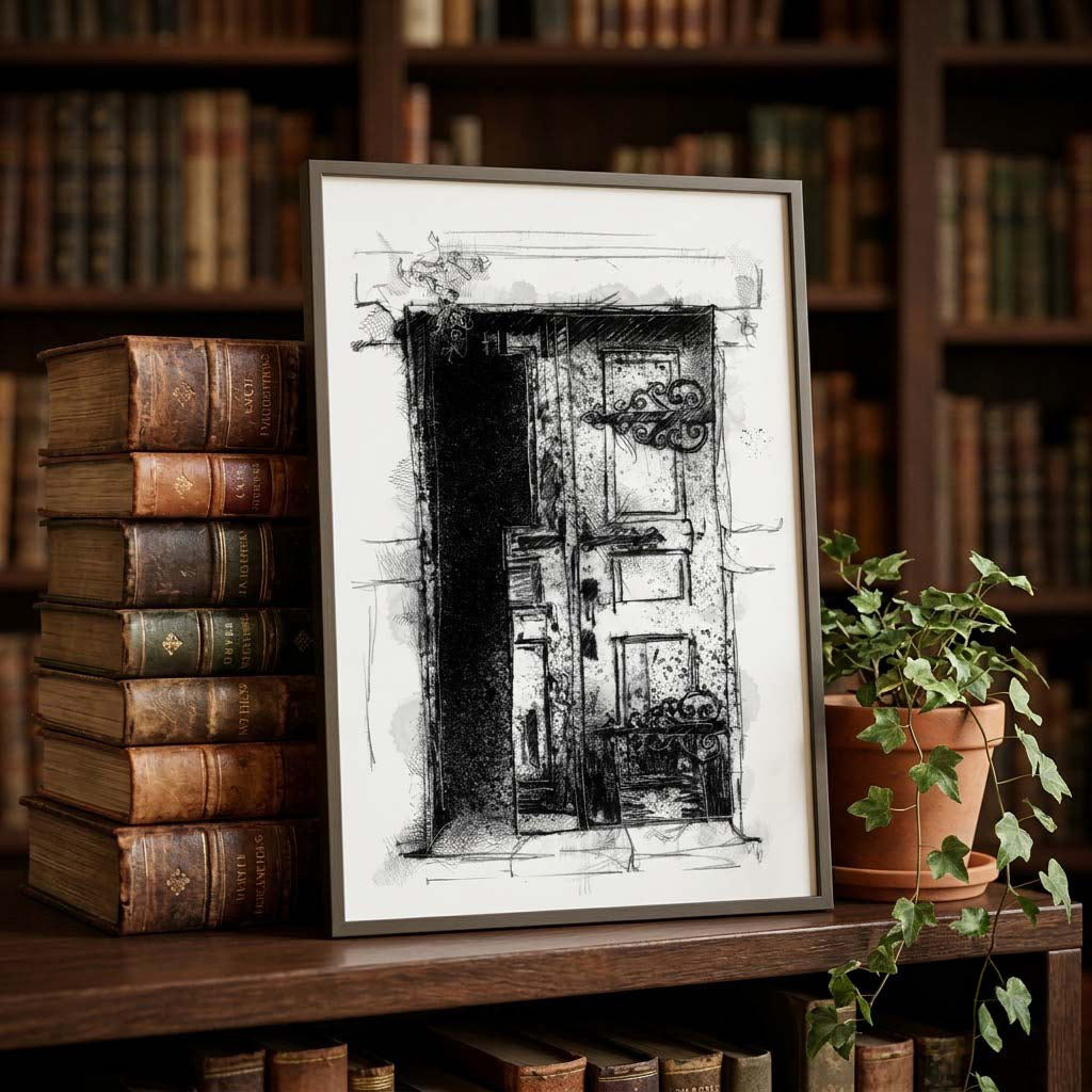 Old weathered door - BW Sketch