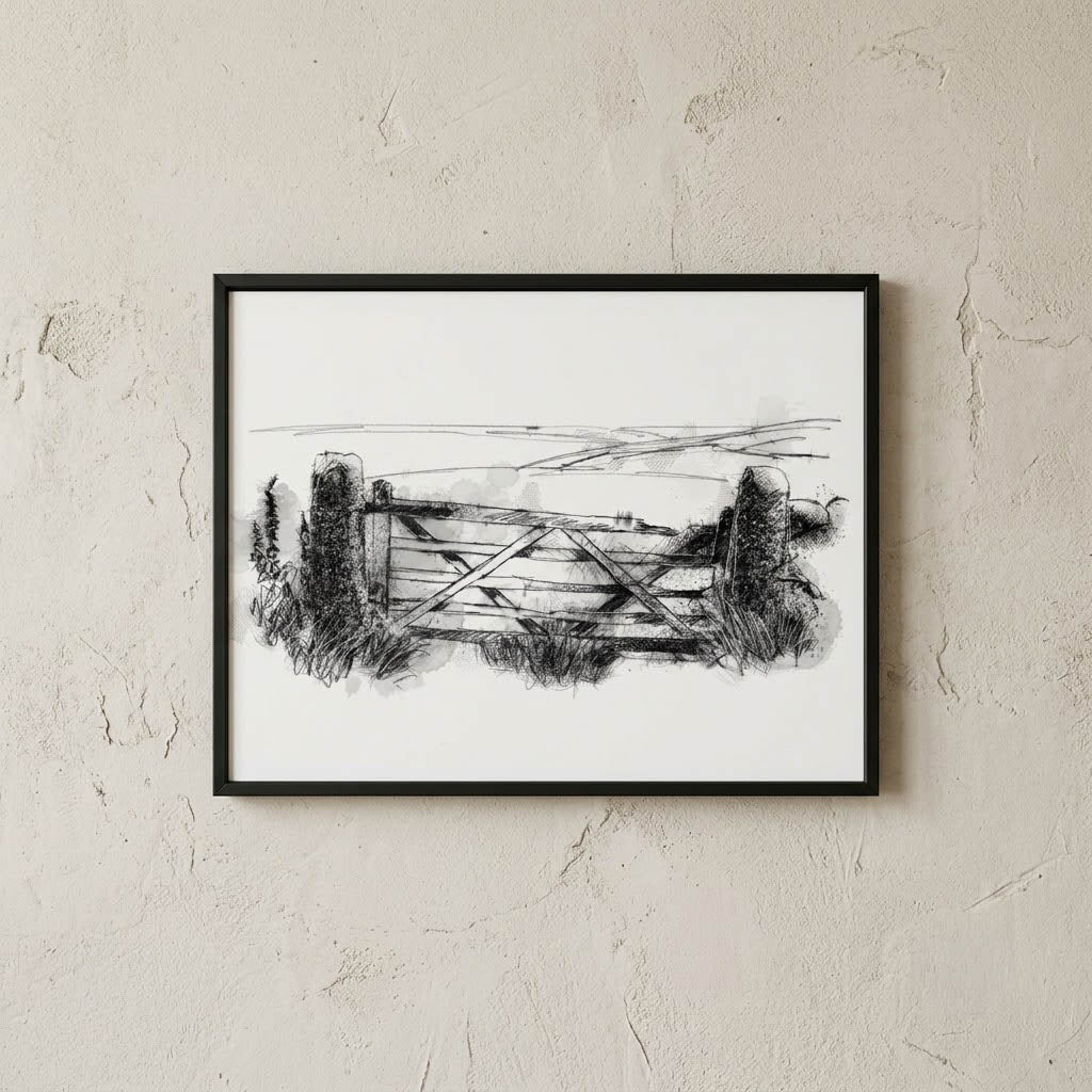 Old farm gate - BW Sketch