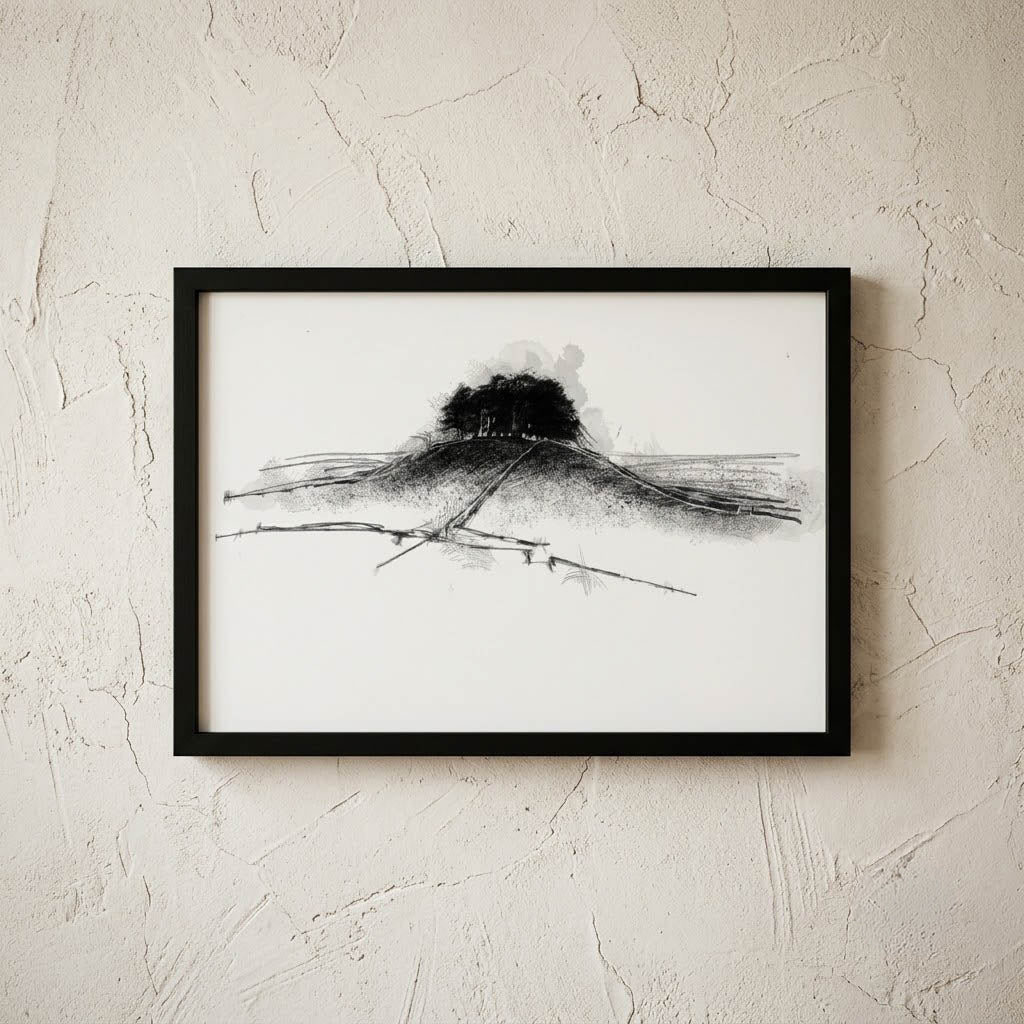 Tree copse hill - BW Sketch
