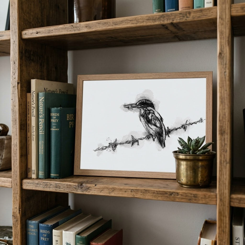 Kingfisher perched - BW Sketch