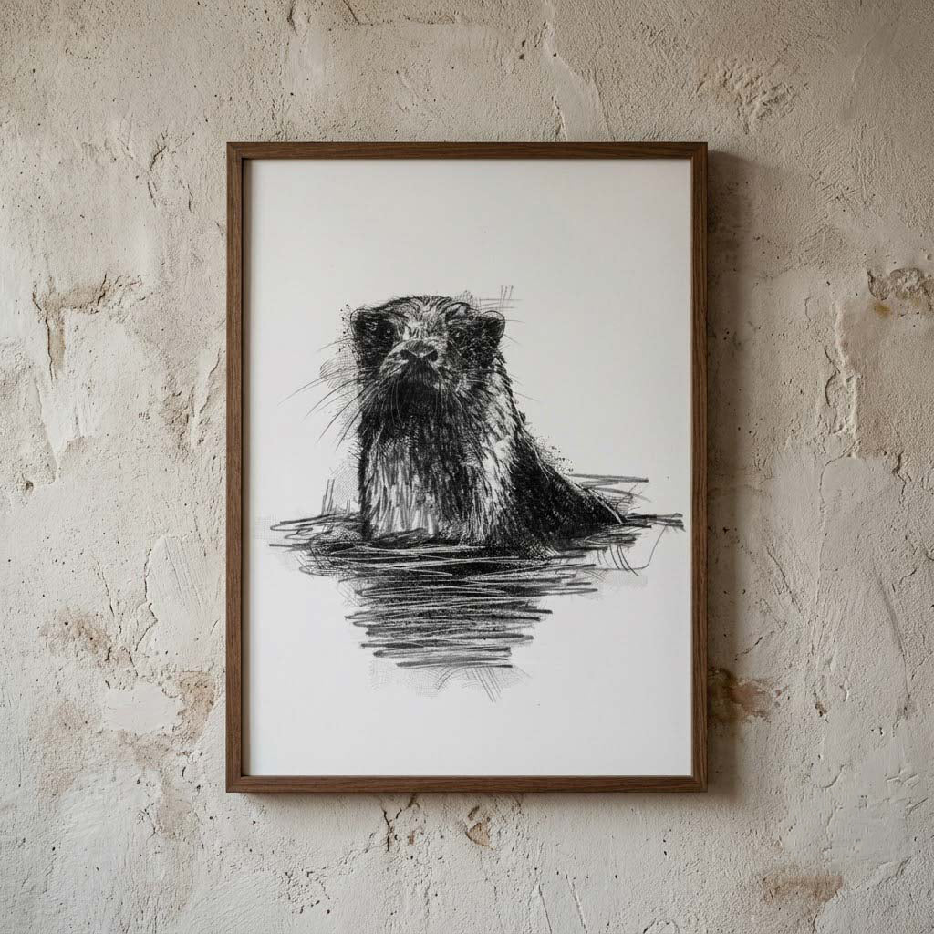 Eurasian Otter - BW Sketch