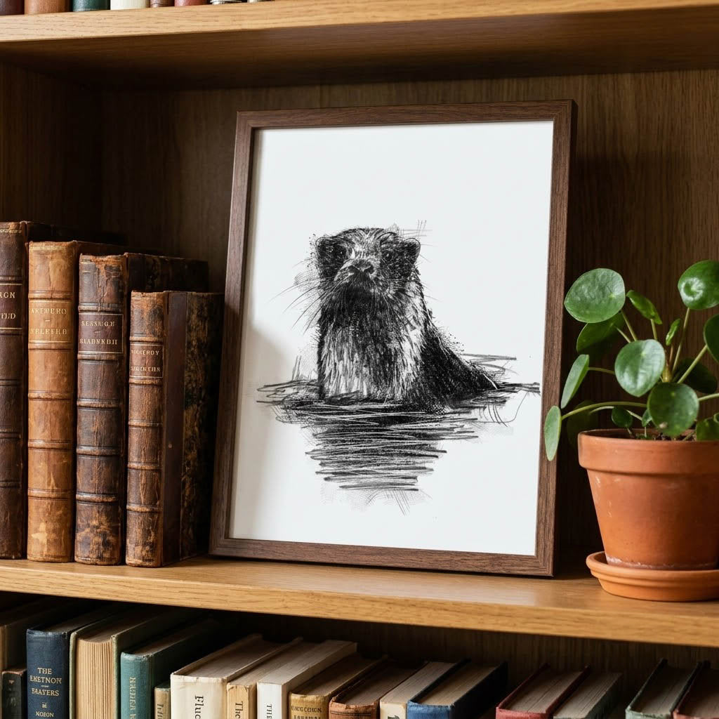 Eurasian Otter - BW Sketch