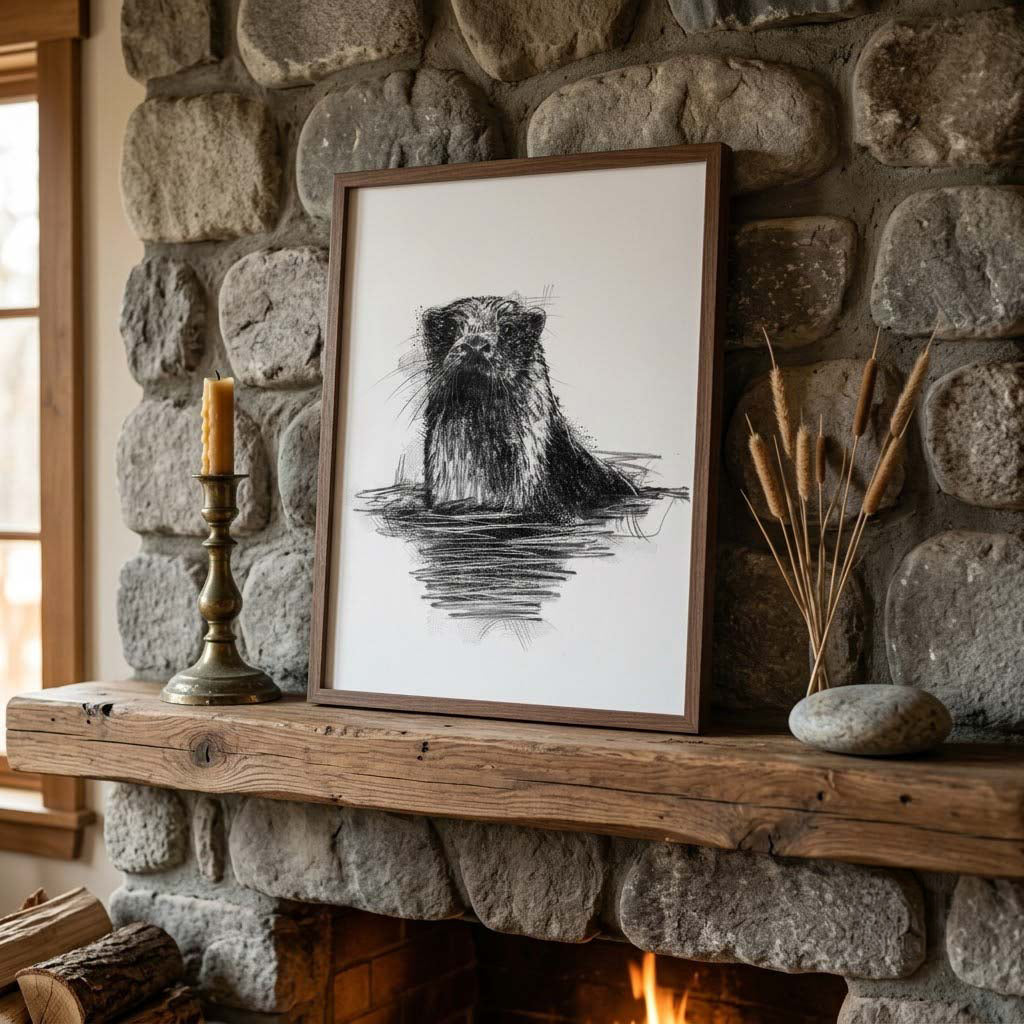Eurasian Otter - BW Sketch