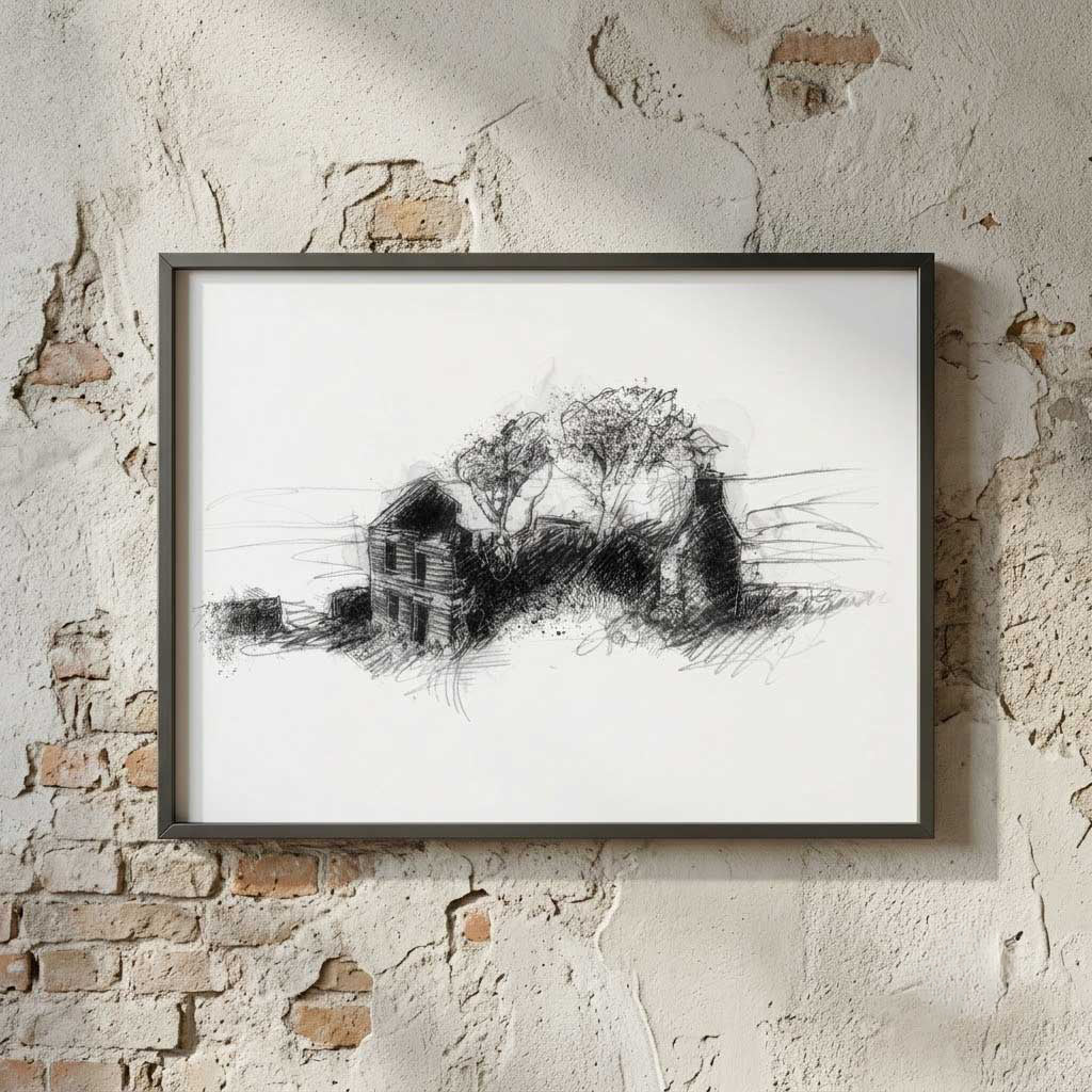 Farmhouse ruin - BW Sketch