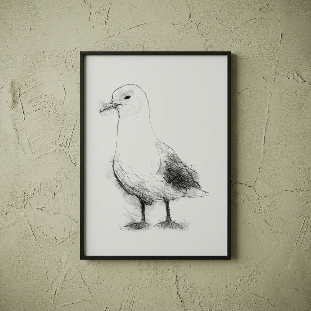 Black-legged Kittiwake - BW Sketch
