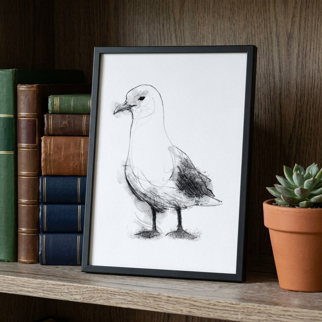 Black-legged Kittiwake - BW Sketch
