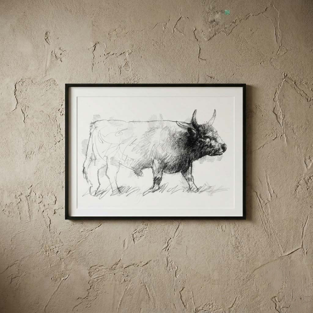 Chillingham Wild Cattle - BW Sketch