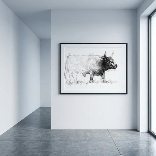 Chillingham Wild Cattle - BW Sketch