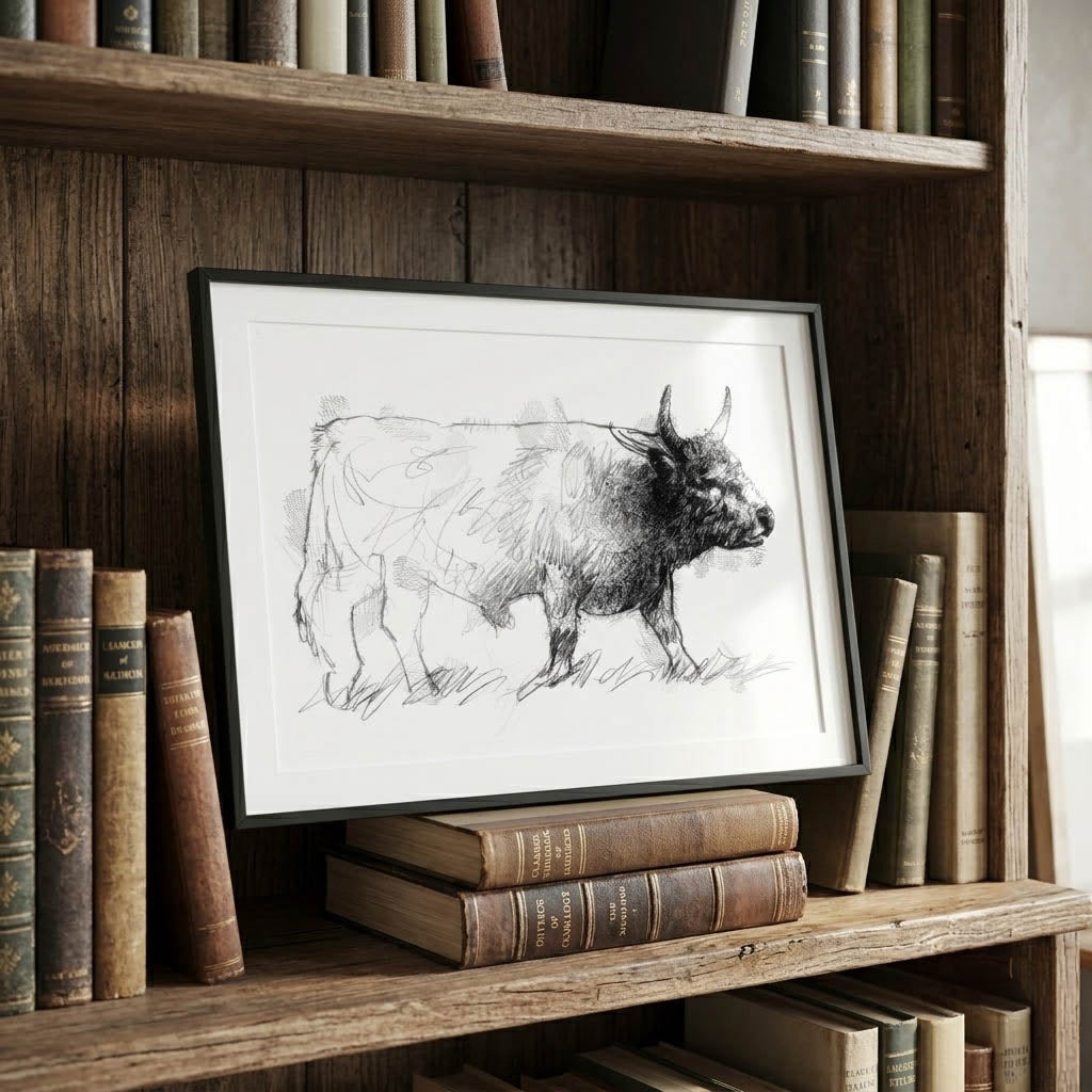 Chillingham Wild Cattle - BW Sketch