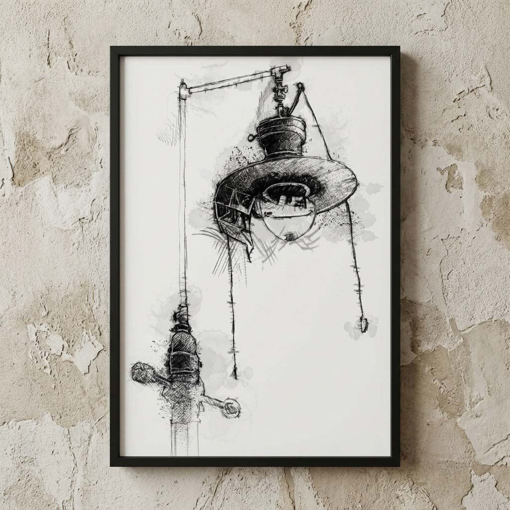 Haworth railway lamp - BW Sketch