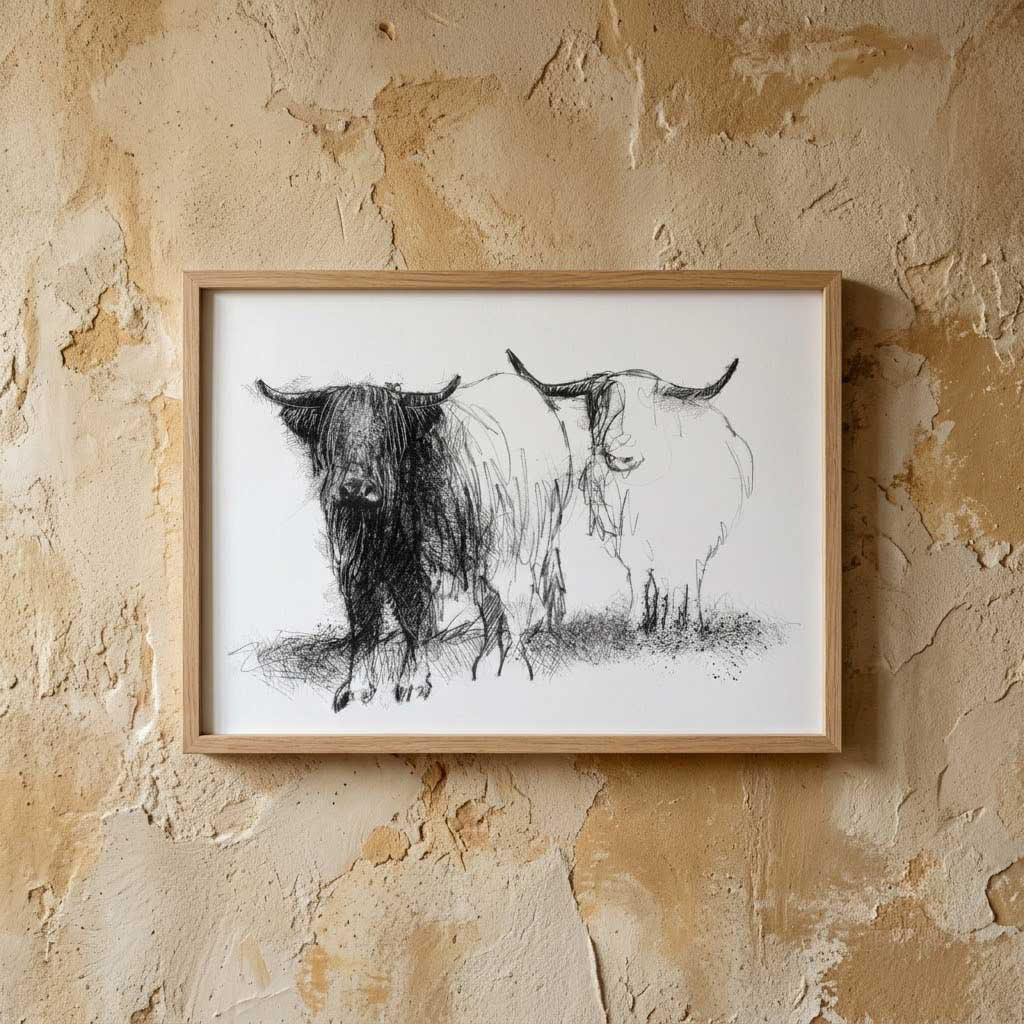 Highland cattle - BW Sketch