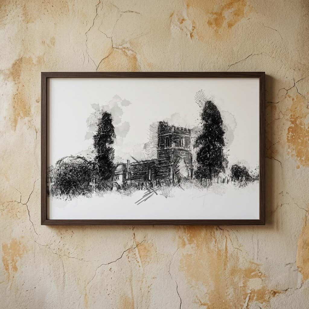 Village church - BW Sketch