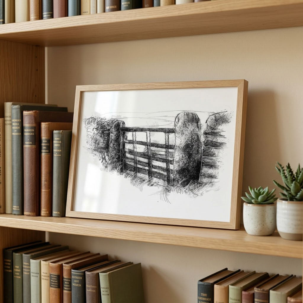 Old field gate - BW Sketch