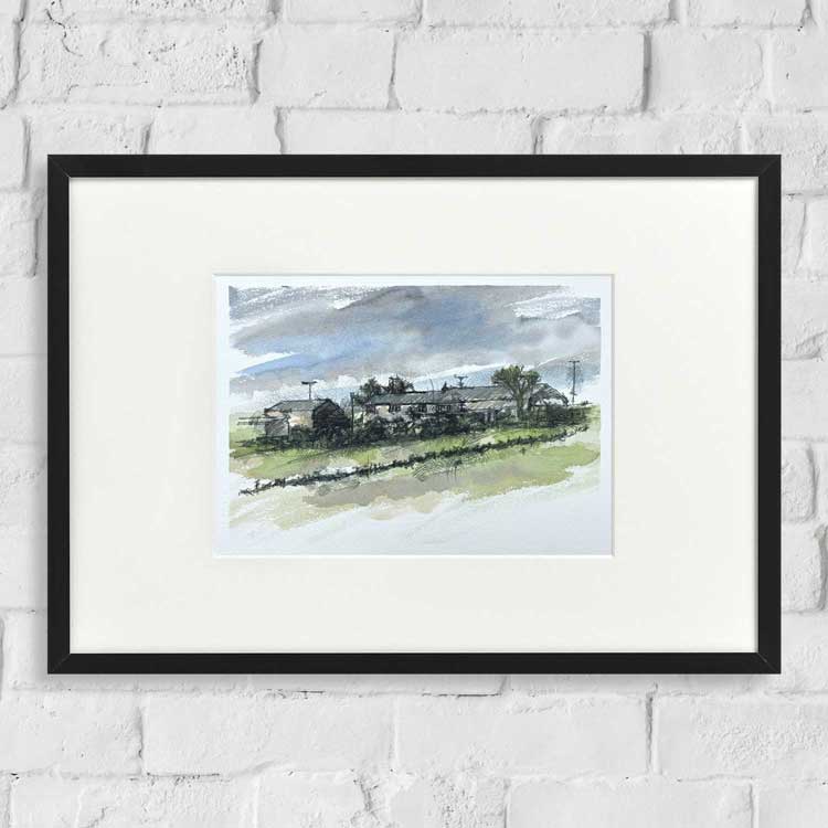 Higher Rawtenstall farm watercolour sketch