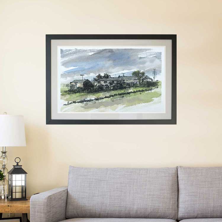 Higher Rawtenstall farm watercolour sketch