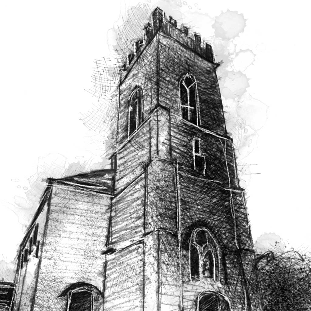 Stoney Stratford Church - BW Sketch
