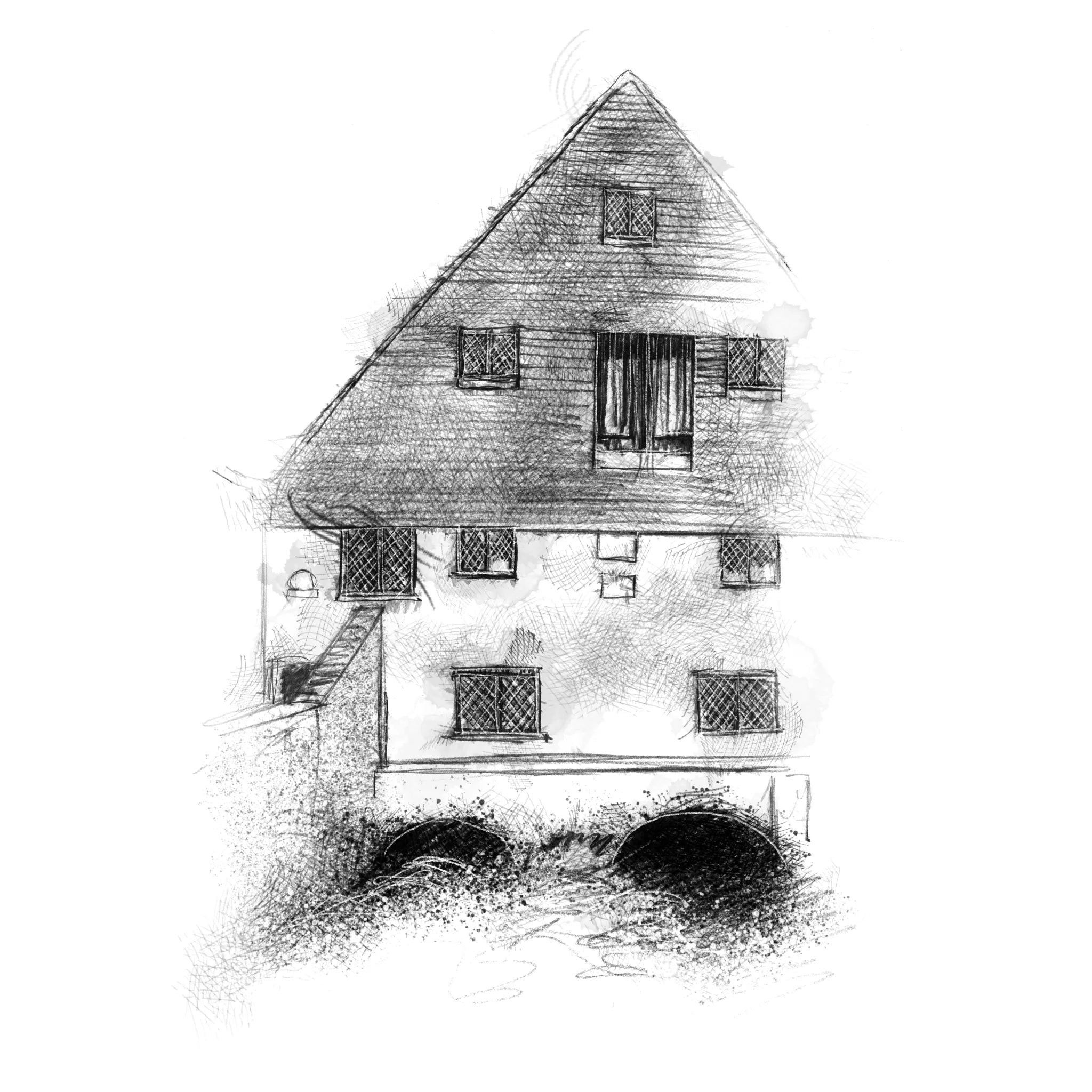 Winchester City mill - BW Sketch
