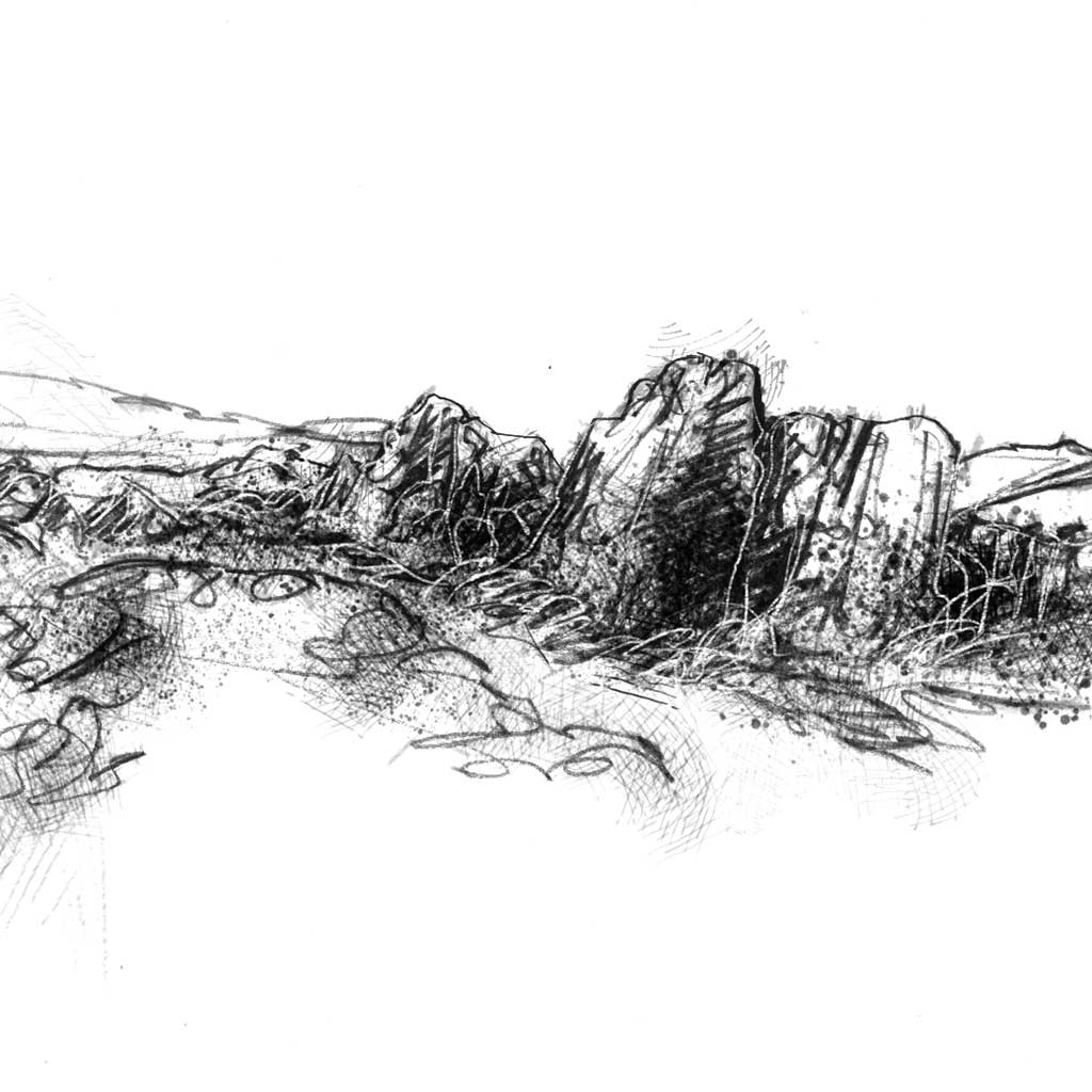 Rocks above Elterwater - BW Sketch