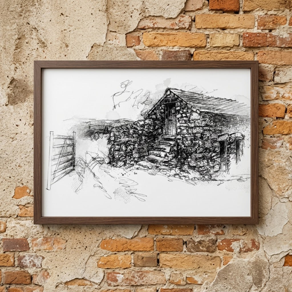 Cumbrian stone barn - BW Sketch