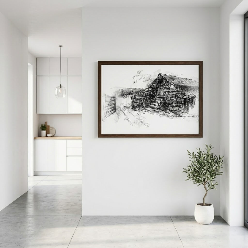 Cumbrian stone barn - BW Sketch