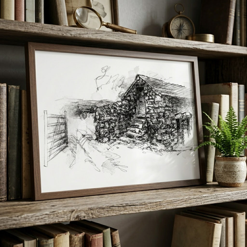 Cumbrian stone barn - BW Sketch