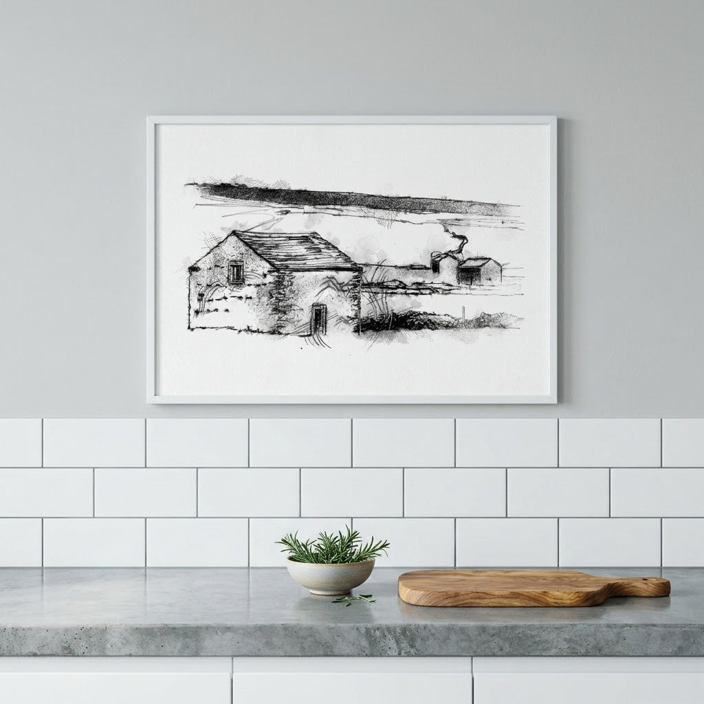 Grasington barns - BW Sketch