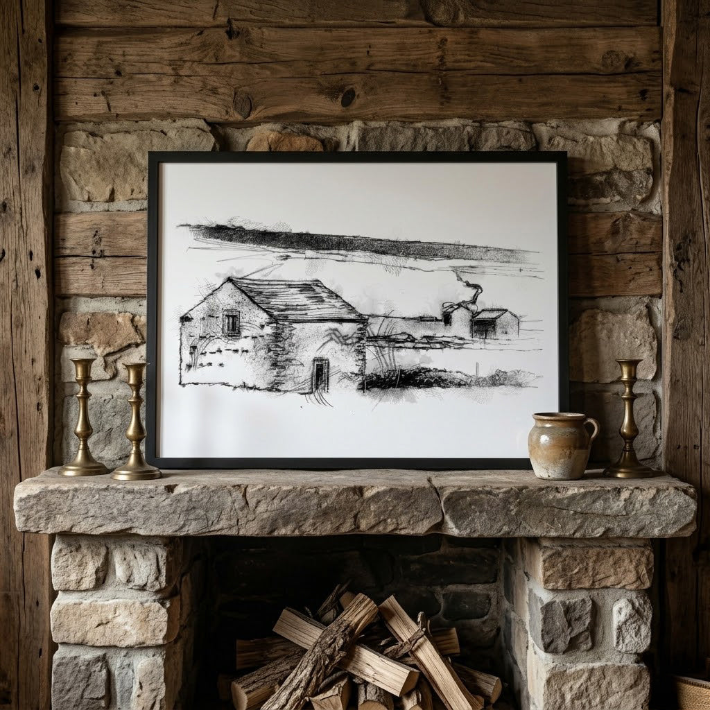 Grasington barns - BW Sketch