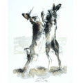 Hares boxing watercolour