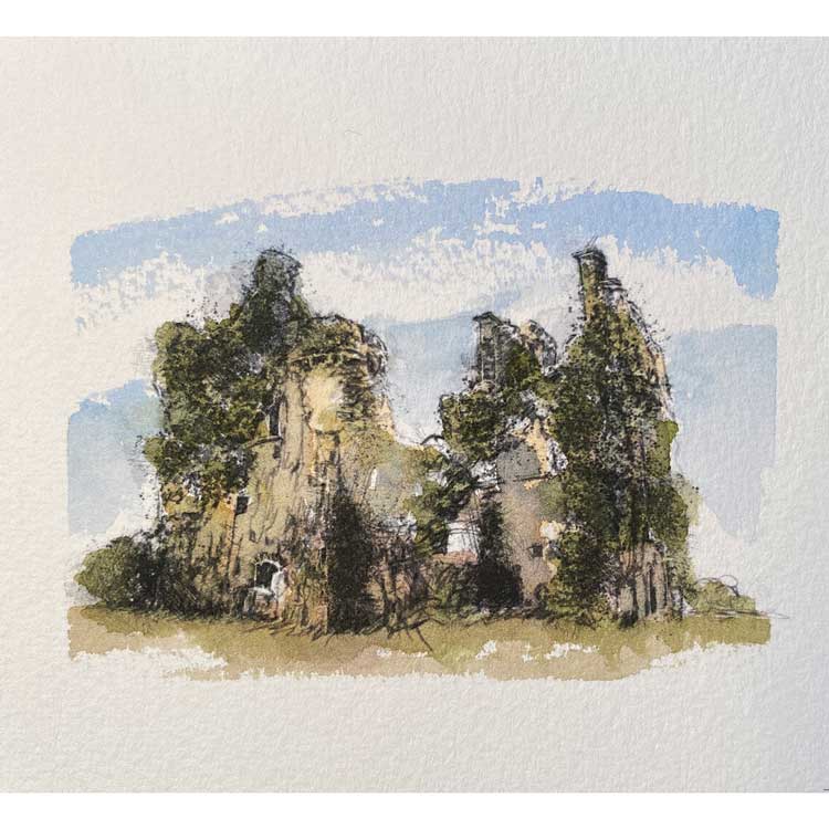 castle ruin original mini sketch