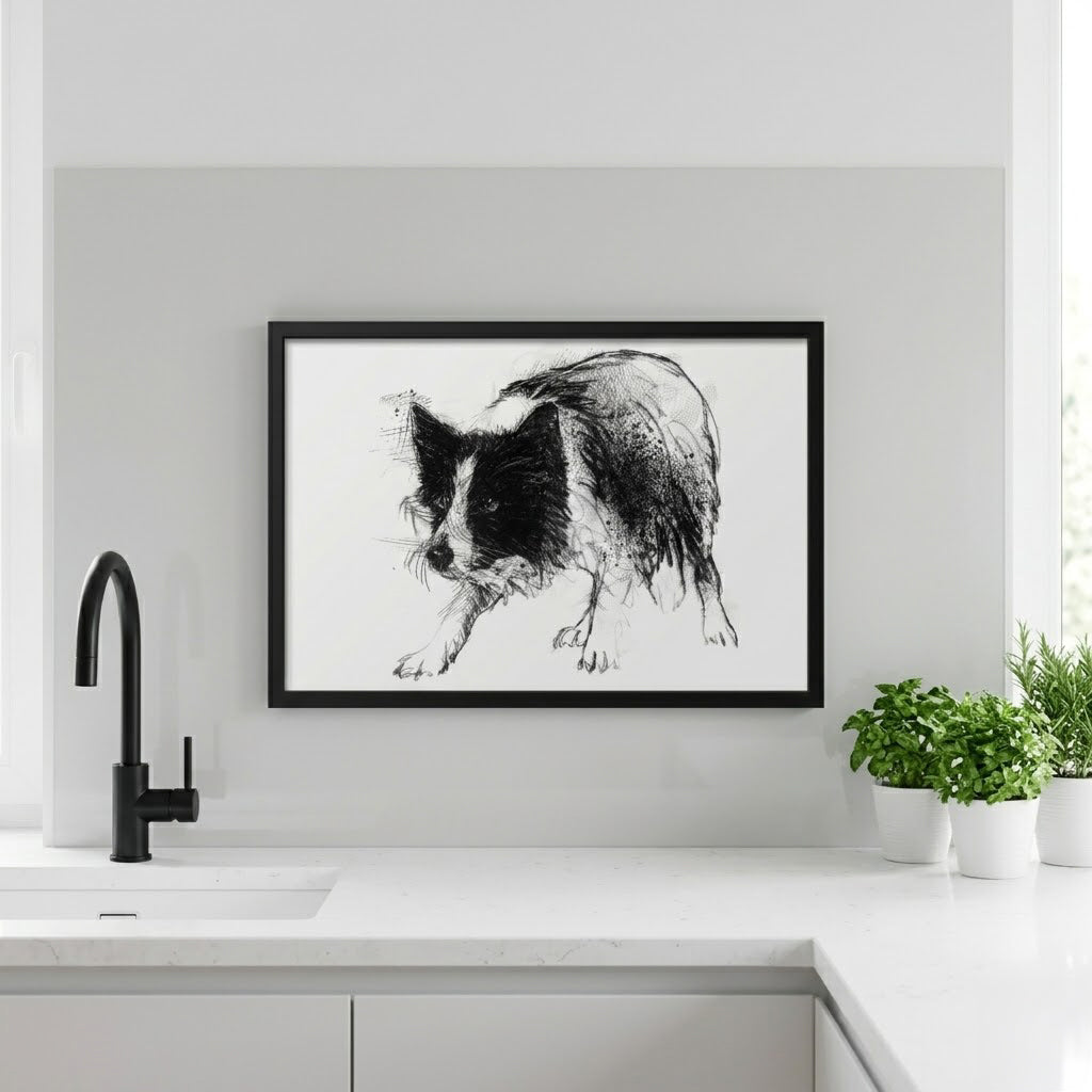 Border collie - BW Sketch