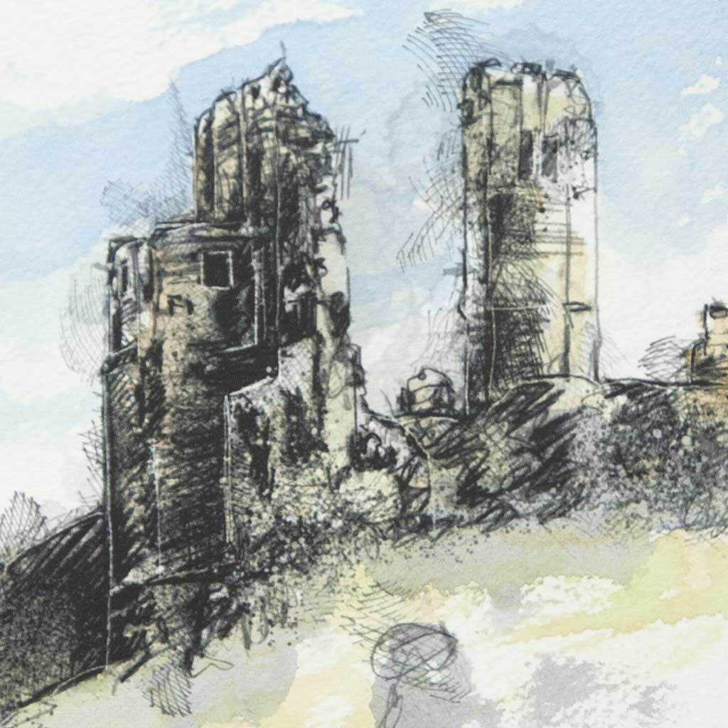 Corfe castle - Colour Sketch